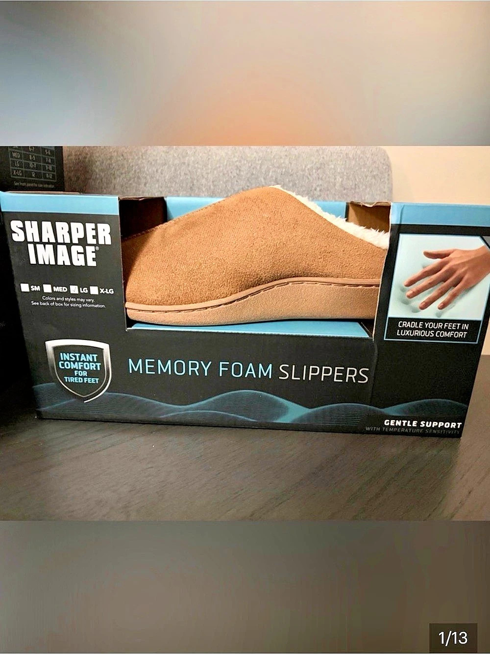 Sharper Image Memory Foam Slippers Brown NWT XL